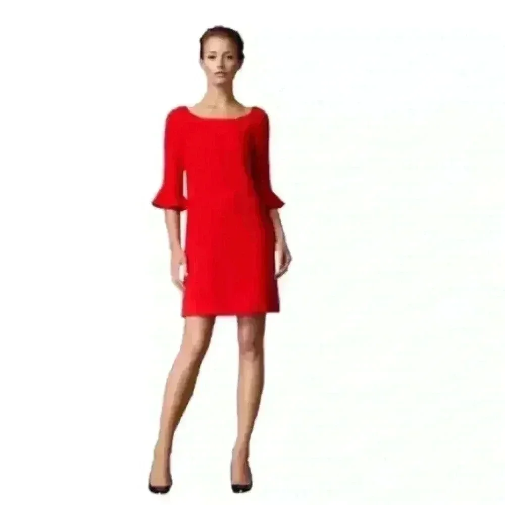 Kate Spade Luna red fluted sleeve wool shift dress